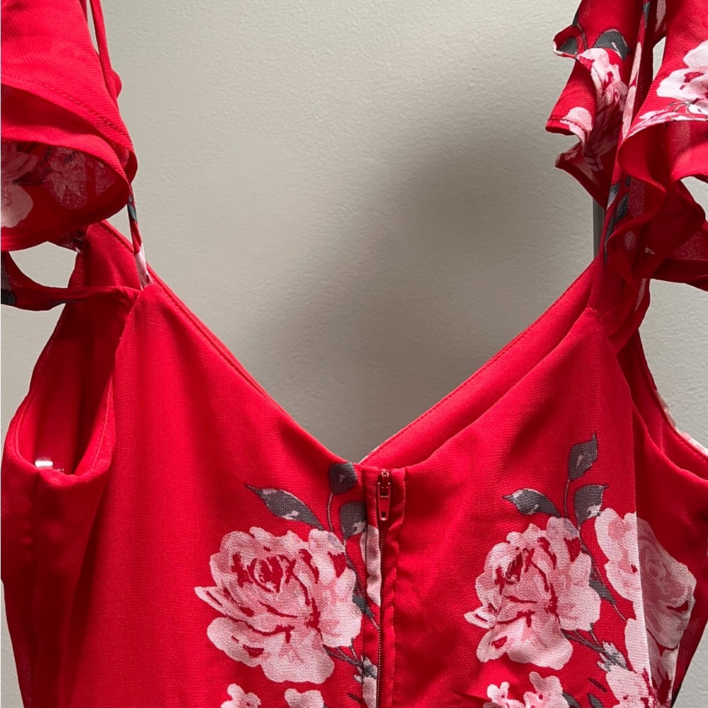 Speechless Red Women’s dress with cream and green floral design. Size XS.